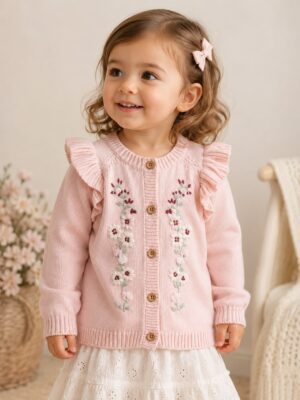 Kiko Blossom Frill Knit Cardigan – Blush Pink