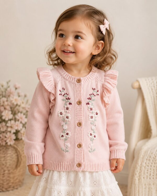 Kiko Blossom Frill Knit Cardigan – Blush Pink