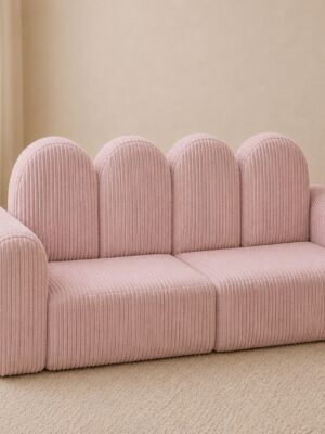 Kiko Cub Couch modular sofa in neutral linen fabric set up as a children's daybed